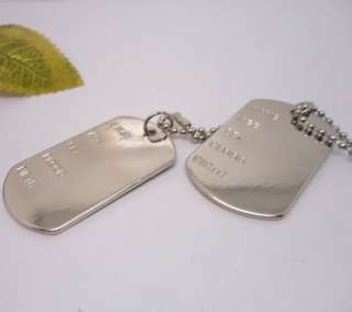 Silver Plated Dog Tag Set With Chain Pendant Necklace  