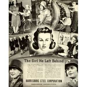 1943 Ad Harrisburg Steel Rosie Riveter Red Cross Girl Left Behind WWII 