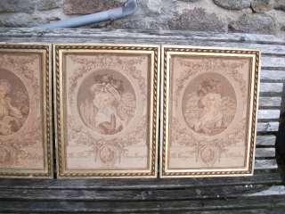 Set of four antique French gesso framed silk pictures. Faded grandeur 