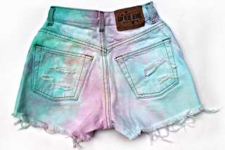WILDHEARTS VTG High Waisted Cut off Distressed Tie Dyed STUDDED Denim 
