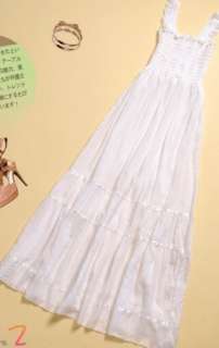 Women Girls Fashion Cotton White Long Sundress Dress M  