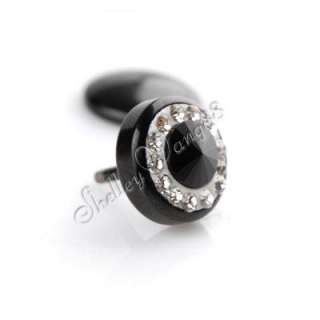 Pair Earring Stud Stainless Steel Black CZ Crystal Plug  