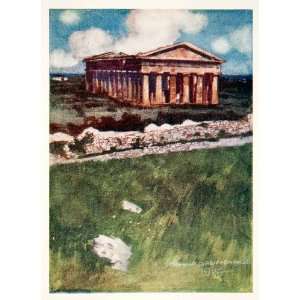  1907 Color Print Art Temple Neptune Paestum Naples Italy 