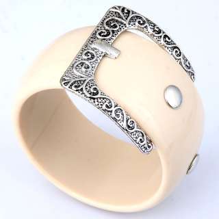 Tibet silver design milk white yellow chunky resin bangle bracelet for 