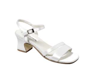White Satin Dyeable Girls Sandal Dress Shoes Wide  