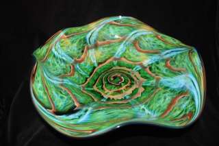 Blue Green Sea Turtle Shell Hand Blown Glass Platter Bowl Wall Art 