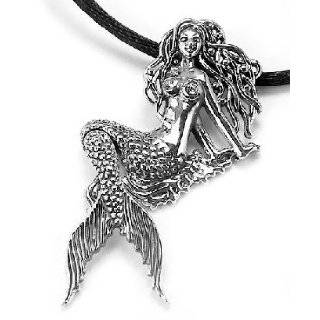 Moveable Sterling Silver Sea Nymph Mermaid Pendant on Black Cord 