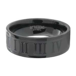   316L Black Stainless Steel Embossed Roman Numerals Ring (12) Jewelry