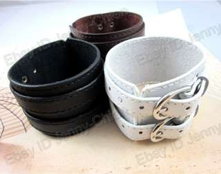 Mens TRENDY PUNK 2 Layer Belt Leather Wristband Bracelet ZP_73 Cool