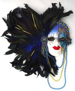 BLUE HEAVEN CERAMIC MASK Mardi Gras Mask FEATHER LADY  