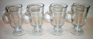 CLEAR GLASS HANDLED HOT/COLD DRINK MUGS ON STEMS NEW  