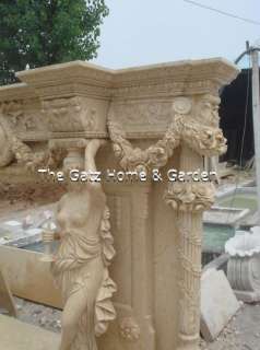  carved Marble Fireplace surround features a man and a women flanking 