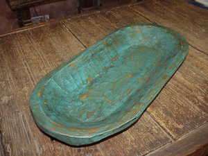   Bowl Turquoise  #3 Batea Primitive Doughboard Trencher Antiqued  