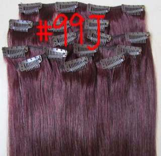 20Remy Hair Clips In Extensions 8pcs Dark Red#99G,100g  