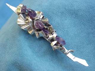 Vintage Mexican Amethyst Modernist Sterling Silver Hand Made Artisan 