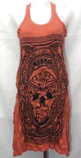 Skull Hippie Rock T Shirt Mini Tank Dress Top Tunic, M  