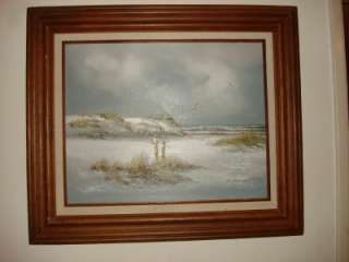 Vintage Oil Painting Melton ocean Birds Snow Clouds  