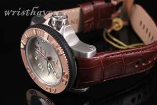 Invicta 1735 Sea Hunter Rose Gold Swiss Watch Leather Strap NIB No 