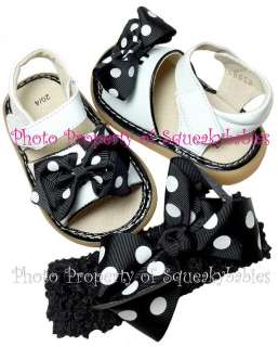   Shoes White Sandal Black Trim AAB U Choose Bow Color and Size  