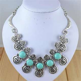 Antique Silver Plated Costume Turquoise Stone Bead Pendant Snail 
