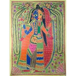  Madhubani painting, Shiva and Parvati as One