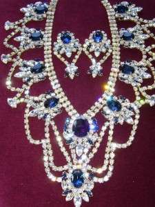 DRAG QUEEN *EXLUSIVE* AB HUGE Rhinestone Necklace SET SIGNED by BIJOUX 