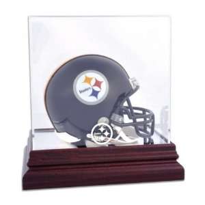   Steelers Mahogany Mini Helmet Logo Display Case Sports Collectibles