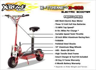 New Blue Xtreme X 600 Electric Foldable Scooter, Free Seat Kit, Shocks 