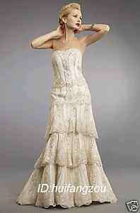Stunning New Ivory Lace Wedding Prom Dresses Gown 12 14  