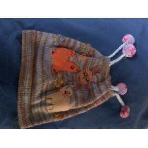 Adorable Childs Winter Tobaggan Hat Chullo with Pom Poms in Brown 