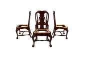 Queen Anne Georgian Revival Carved Mahogany Set 4 Dining Chairs x 