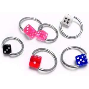 Colored Captive Bead Ring with Pink Acrylic Dice   14g (1.6mm) , 12x6 