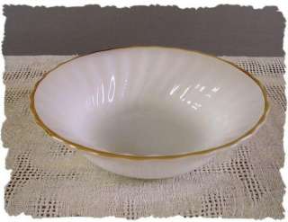 Vintage Anchor Hocking White Swirl Gold Rim Bowl  
