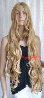 35 Long Golden Blonde Spiral Wavy Cosplay Hair Wig 24#  