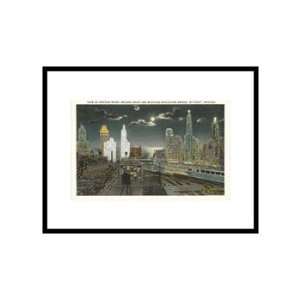 Night, Wacker Drive, Chicago, Illinois Places Pre Matted Poster Print 