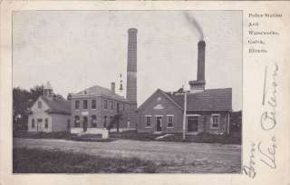 Police Station Waterworks Galva IL old Postcard  