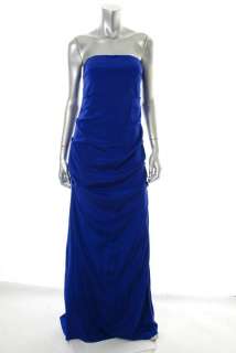 NICOLE MILLER $420 Cobalt Blue Silk Strapless Evening Gown NEW 