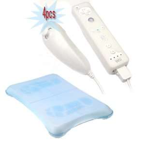  GTMax Blue Wii Fit Silicone Skin Case + 4 x Clear Remote 