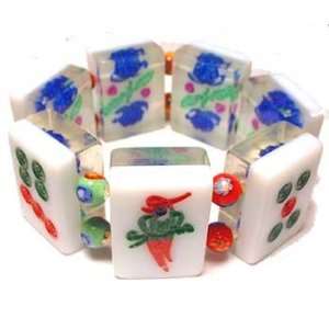  Mah Jongg Bracelet Clear Asian Floral Reverse Tiles 