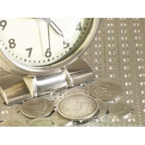 American Coins Beside Stainless Steel Clock Education Photographic 