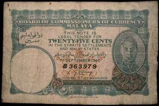   1940 Twenty Five Cents   Scarce Note British Administration  