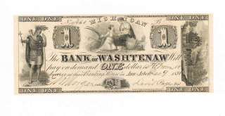 Bank Of Washtenaw 1835 One Dollar Note CU Liberty Ceres  