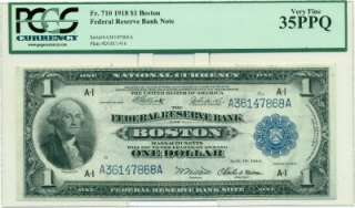 Federal Reserve Bank Note Fr.710 1918 $1 Boston PCGS Rated VF 35 PPQ 