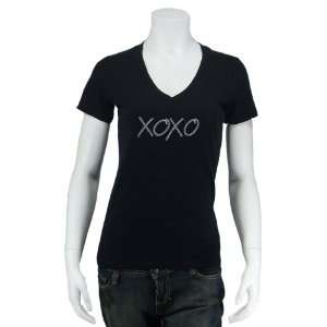  Womens Black XOXO V Neck Shirt XL   Created using the words 