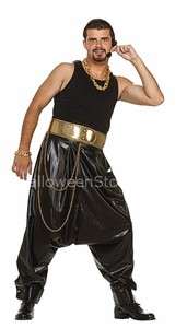 Black Baggy Rap Star Hammer Style Pants with Gold Waistband  
