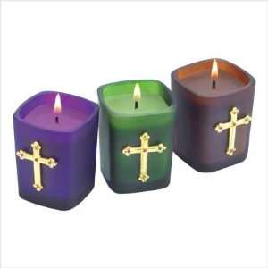  Jeweled Cross Votives 3pc Set