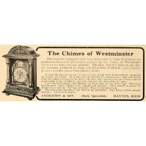 1909 Ad Anderton Son Westminster Abbey Chimes Clock   Original Print 