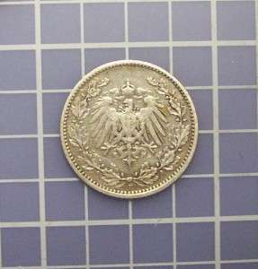 1906 e German empire silver 1/2 mark .900 silver historical coin 