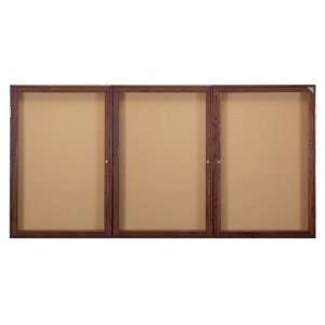   Indoor Bulletin Board, 3 Doors, Walnut Frame Fini