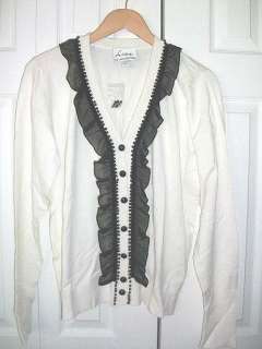   by Louis DellOlio Ruffle Front Cardigan wBeaded Trim ~ VRY L  